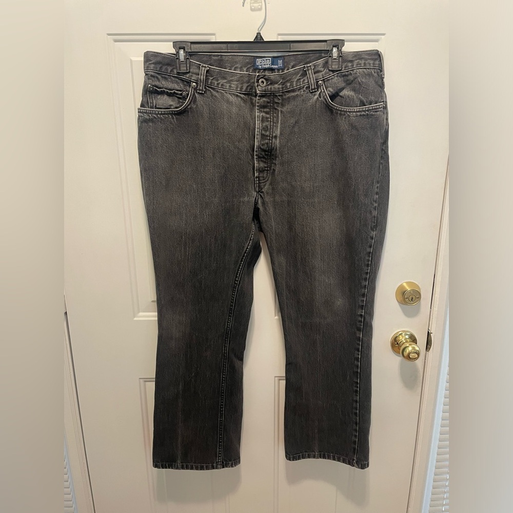 Vintage Polo Ralph Lauren Button Fly Distressed Black Denim Jeans - Men's 40x32